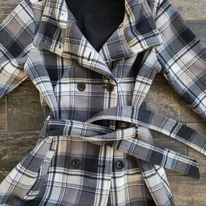 Ike Behar Plaid Trench Coat in Black and Gray